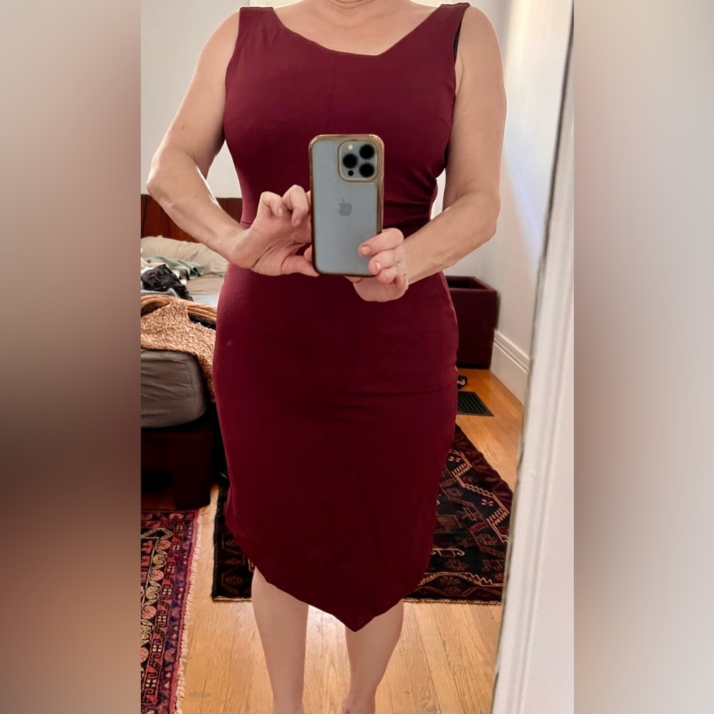 Betabrand bodycon flattering dress, raspberry/maroon, L